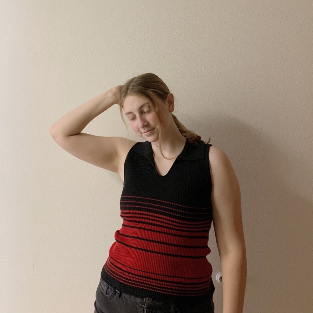 Black and Red Collared Tank Top